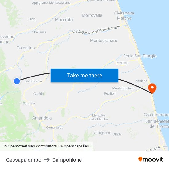 Cessapalombo to Campofilone map