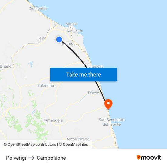 Polverigi to Campofilone map