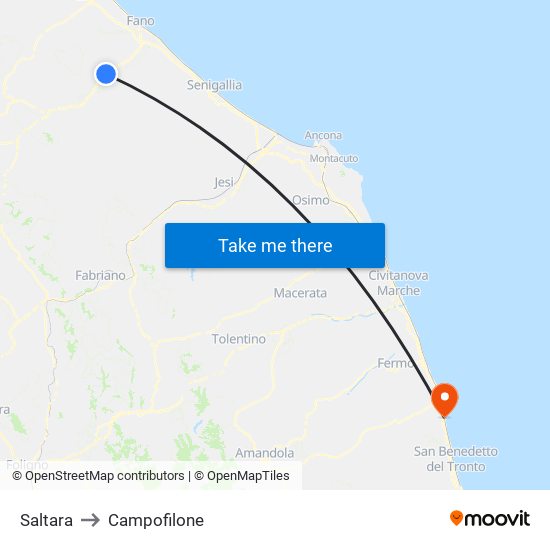 Saltara to Campofilone map