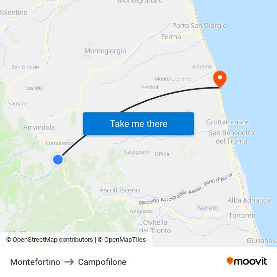 Montefortino to Campofilone map