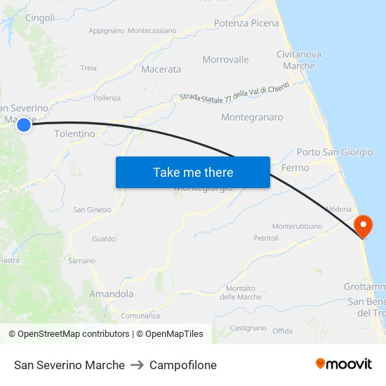 San Severino Marche to Campofilone map