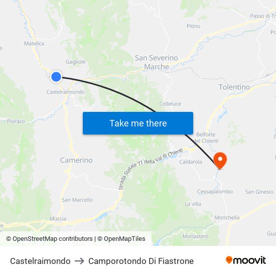 Castelraimondo to Camporotondo Di Fiastrone map