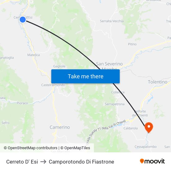 Cerreto D' Esi to Camporotondo Di Fiastrone map