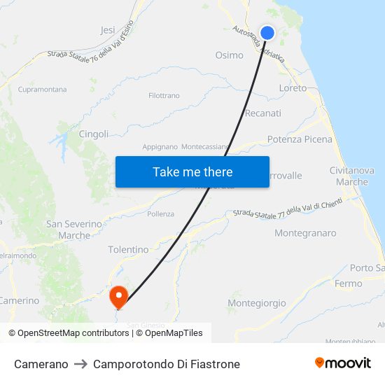 Camerano to Camporotondo Di Fiastrone map