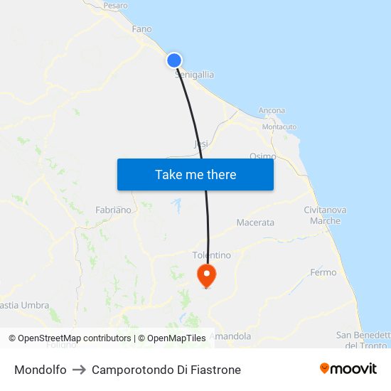 Mondolfo to Camporotondo Di Fiastrone map