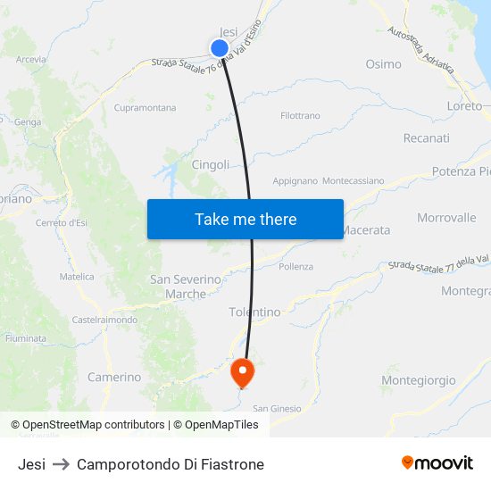 Jesi to Camporotondo Di Fiastrone map
