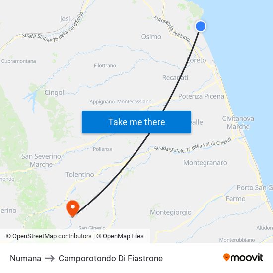 Numana to Camporotondo Di Fiastrone map