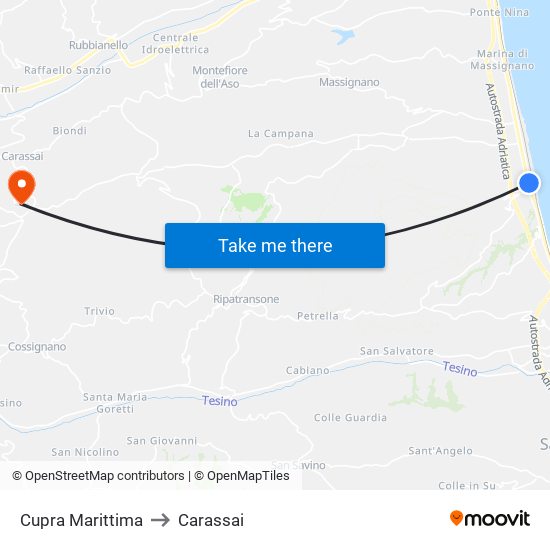Cupra Marittima to Carassai map