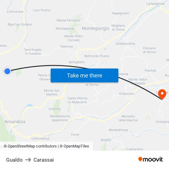 Gualdo to Carassai map