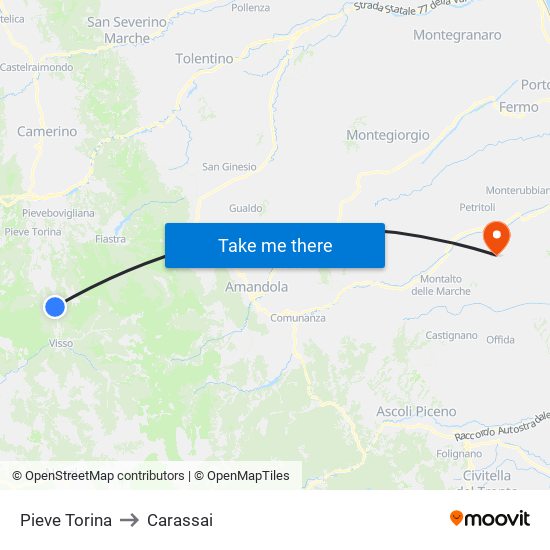 Pieve Torina to Carassai map