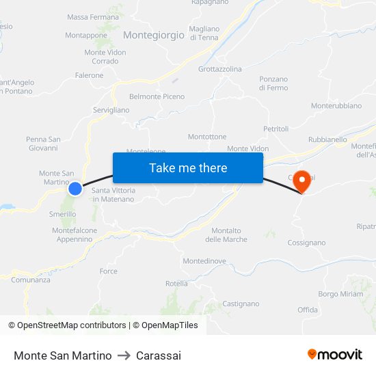 Monte San Martino to Carassai map