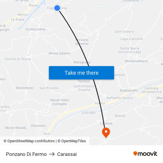Ponzano Di Fermo to Carassai map