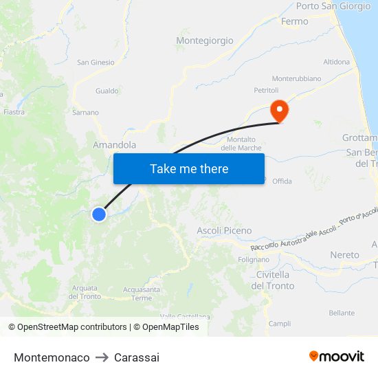 Montemonaco to Carassai map