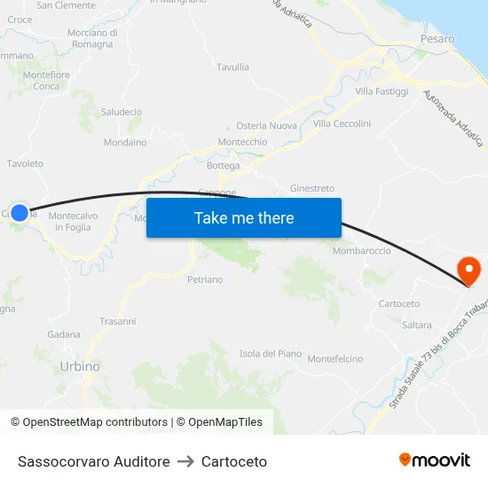 Sassocorvaro Auditore to Cartoceto map
