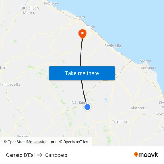 Cerreto D'Esi to Cartoceto map