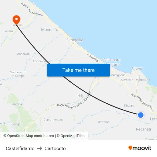 Castelfidardo to Cartoceto map