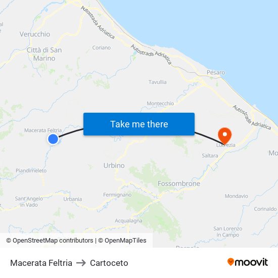 Macerata Feltria to Cartoceto map