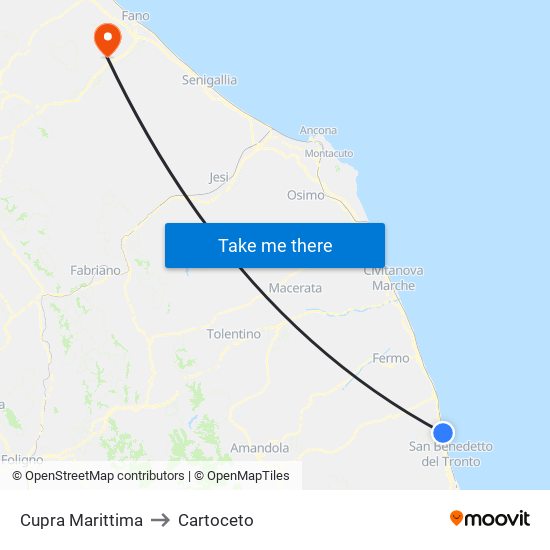 Cupra Marittima to Cartoceto map