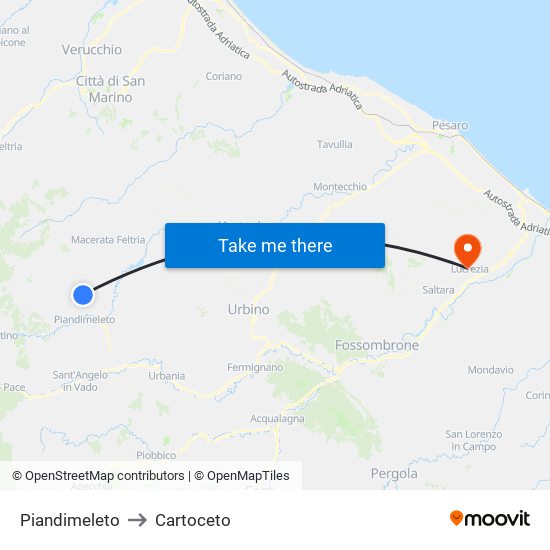 Piandimeleto to Cartoceto map