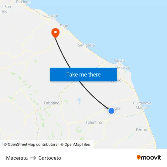 Macerata to Cartoceto map
