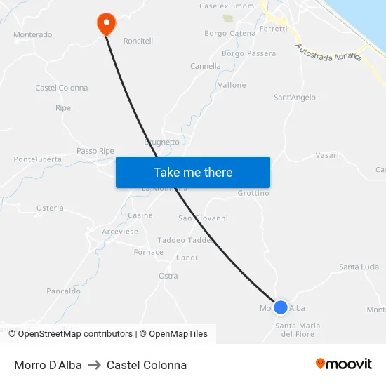 Morro D'Alba to Castel Colonna map