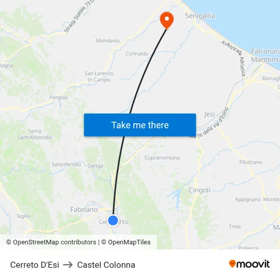 Cerreto D'Esi to Castel Colonna map