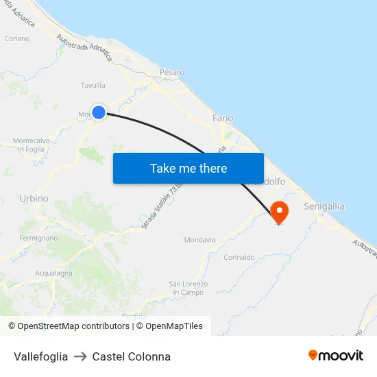 Vallefoglia to Castel Colonna map