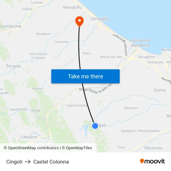 Cingoli to Castel Colonna map