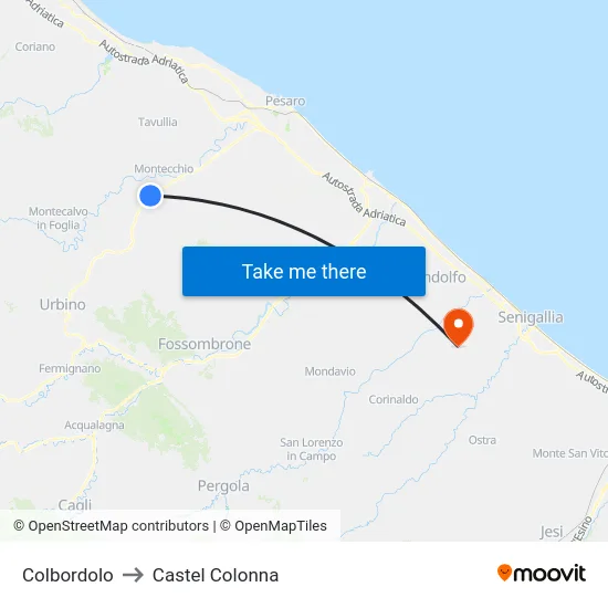 Colbordolo to Castel Colonna map
