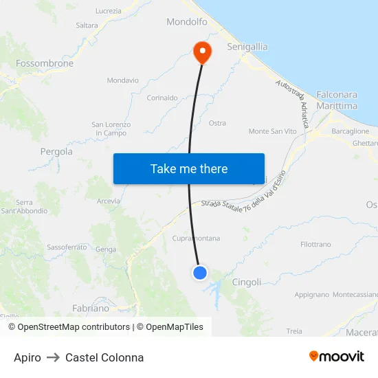 Apiro to Castel Colonna map