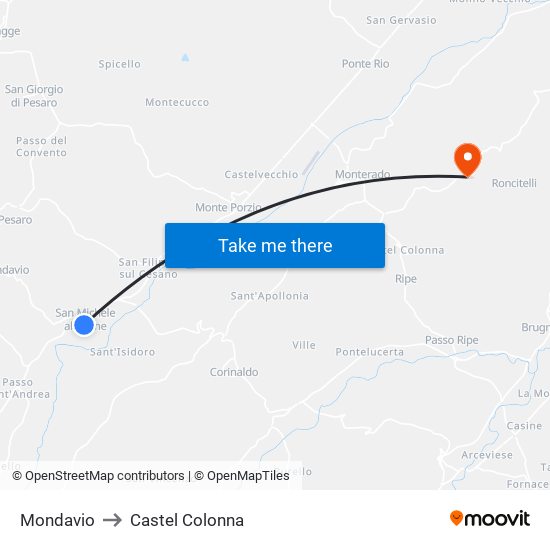 Mondavio to Castel Colonna map