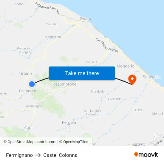 Fermignano to Castel Colonna map