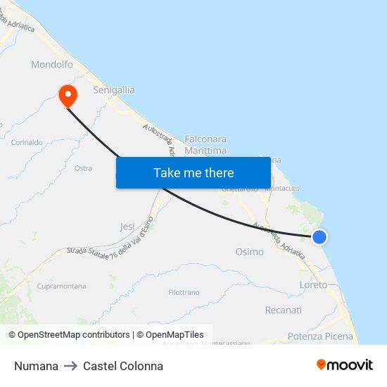 Numana to Castel Colonna map