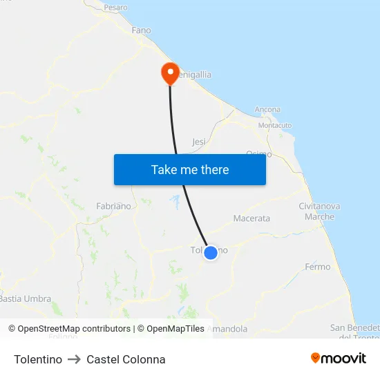 Tolentino to Castel Colonna map