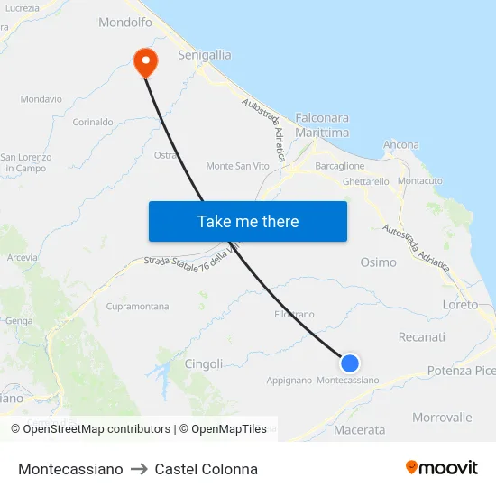 Montecassiano to Castel Colonna map