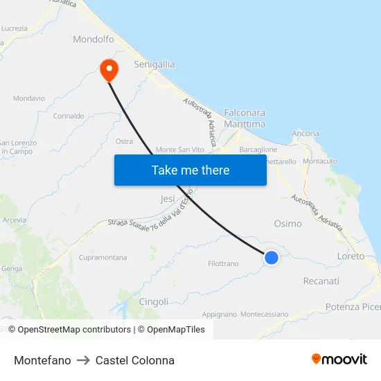 Montefano to Castel Colonna map