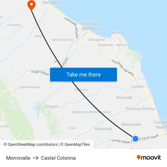 Morrovalle to Castel Colonna map