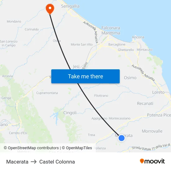 Macerata to Castel Colonna map