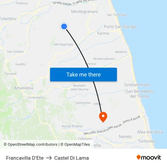 Francavilla D'Ete to Castel Di Lama map