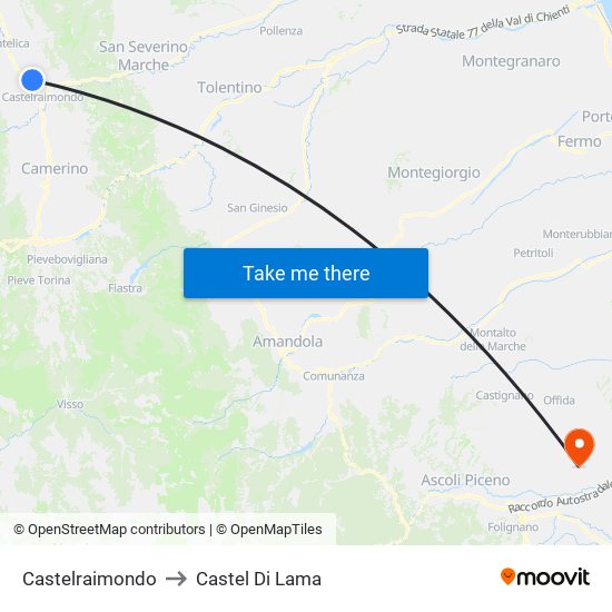 Castelraimondo to Castel Di Lama map