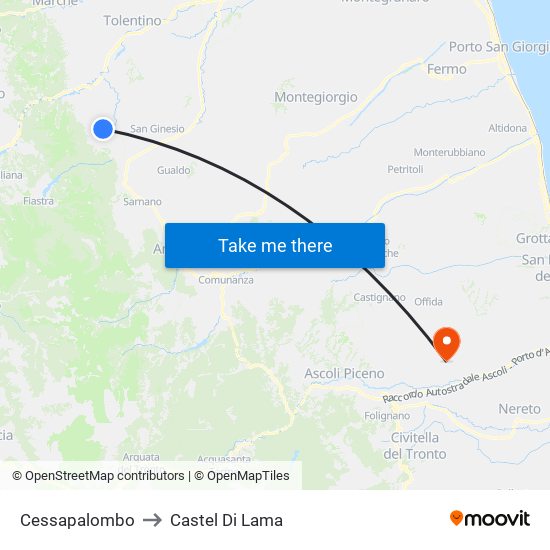 Cessapalombo to Castel Di Lama map
