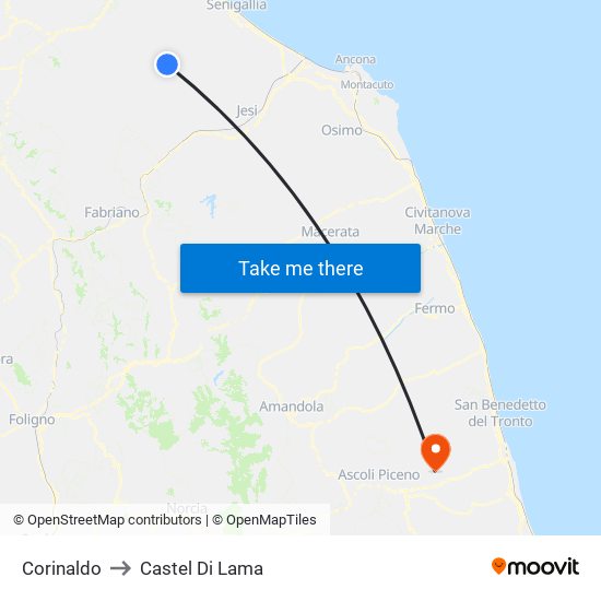 Corinaldo to Castel Di Lama map