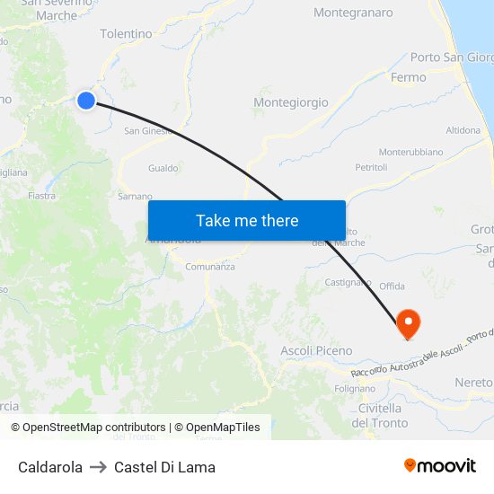 Caldarola to Castel Di Lama map