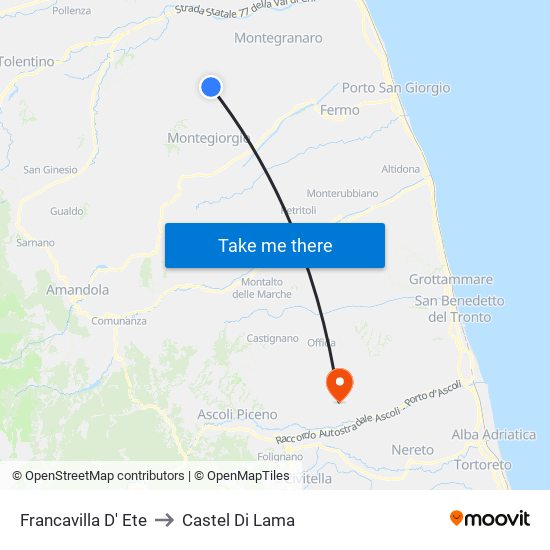 Francavilla D' Ete to Castel Di Lama map