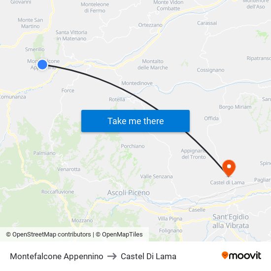 Montefalcone Appennino to Castel Di Lama map