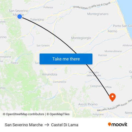San Severino Marche to Castel Di Lama map