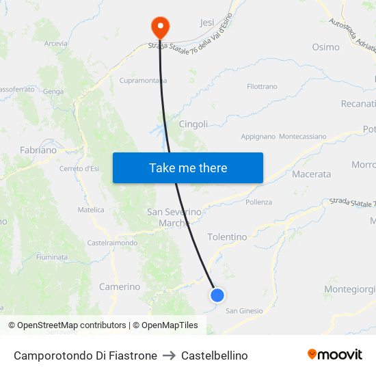 Camporotondo Di Fiastrone to Castelbellino map