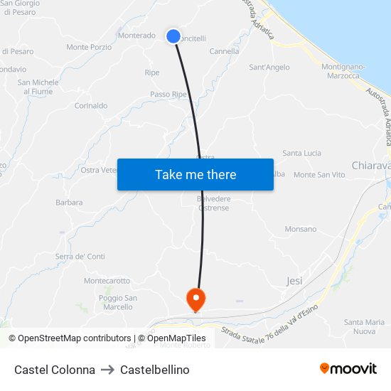 Castel Colonna to Castelbellino map