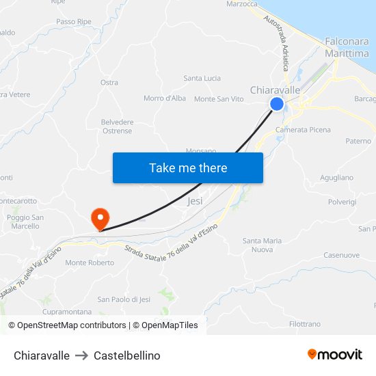 Chiaravalle to Castelbellino map