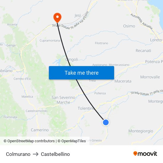 Colmurano to Castelbellino map